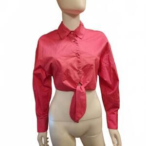 Kaos Bright Pink, 100% Cotton Button-Up Cropped Blouse